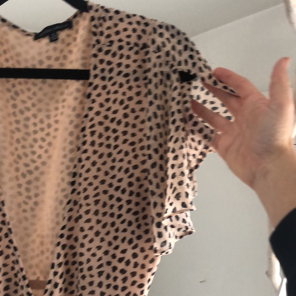 Tan/black pattern sheer, lined wrap dress, sexy! - Picture 3 of 6